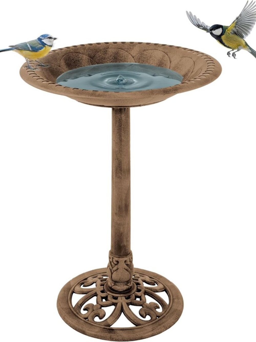 Vintage Scroll Design Bird Bath - Weather Resistant Resin, Outdoor Garden Decor